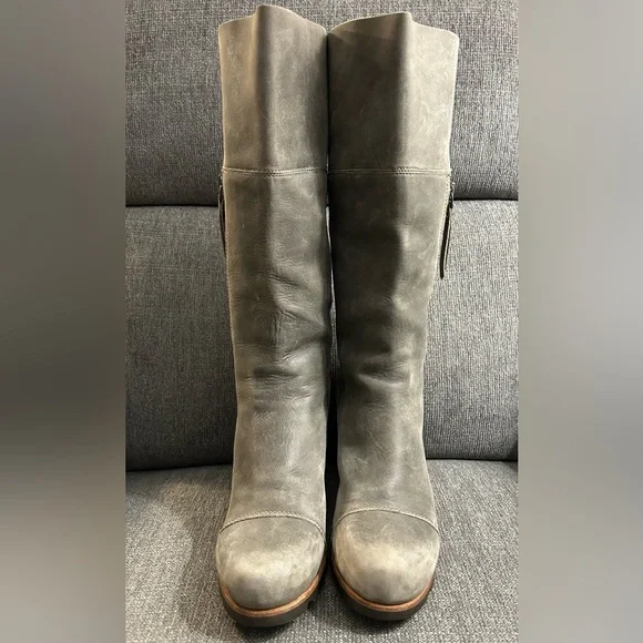 Sorel Addington Distressed Gray Leather Tall Heeled Boots size 9 - Picture 3 of 12